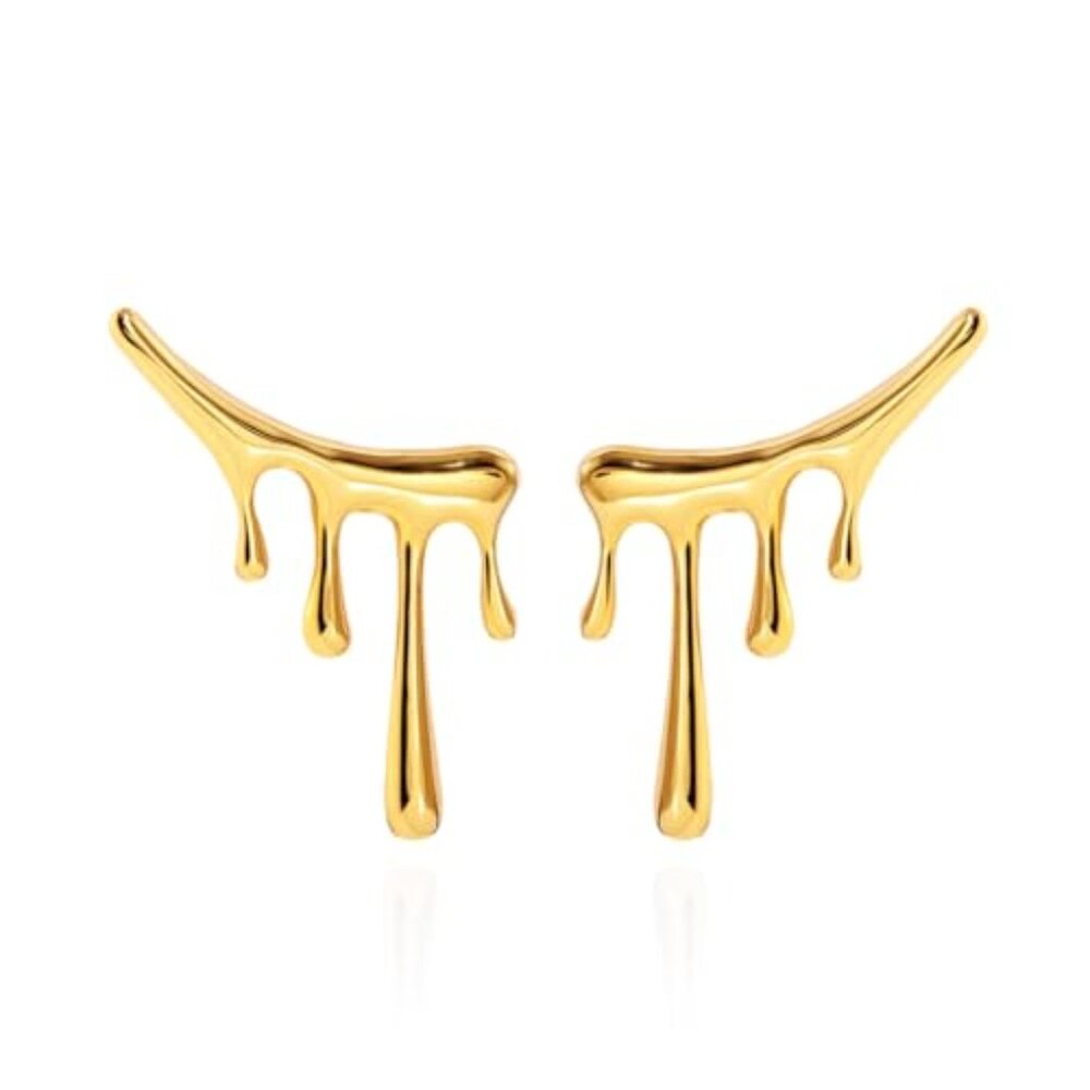 Statement Melting Mixmatch 18K Gold Plated Liquid Drip Ear Stud Earrings